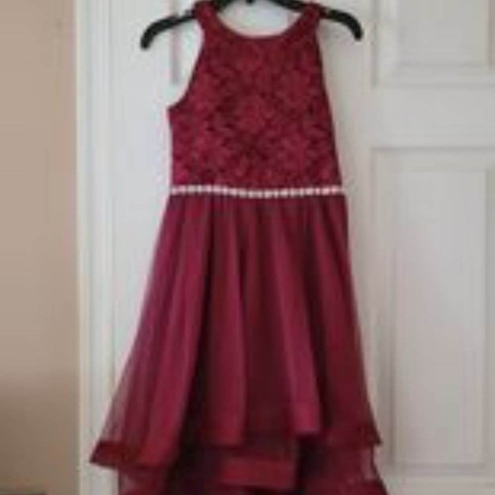 Girls Hi/Lo Burgundy Dress Sz10